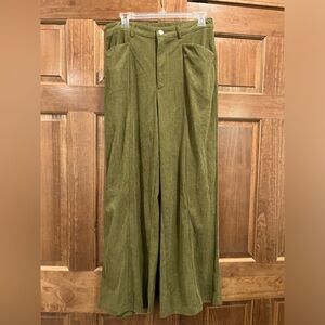 SHEIN Olive Green Wide-Leg Ribbed Pants, Size Large NWT